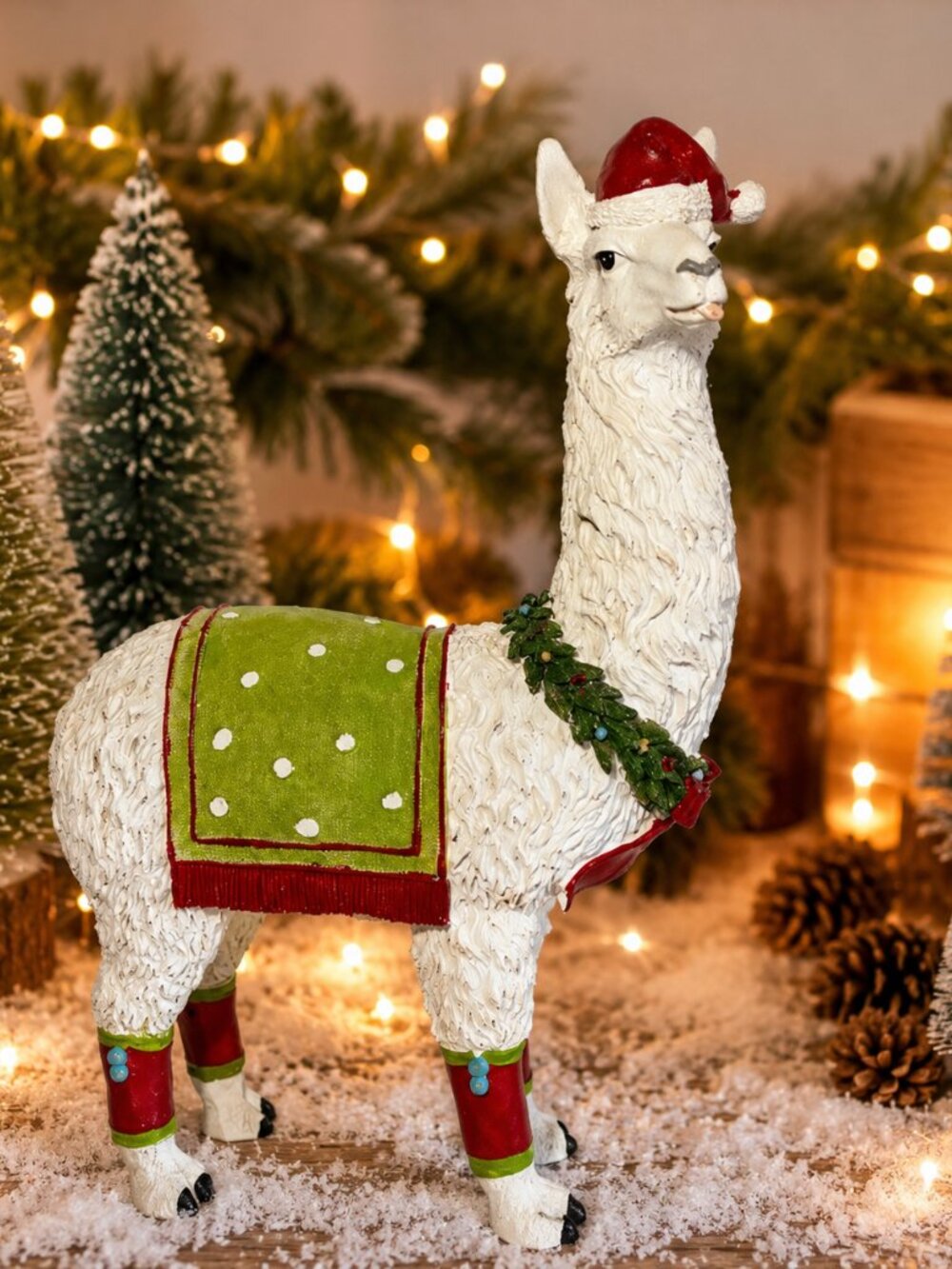 Christmas Llama Alpaca Figurine Santa Hat Holiday Decor Whimsical Resin Tabletop